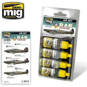  Ammo Mig RAF Air set planes early colors colours  model modelling wargaming painting hobby MIG070 Medium Brown Dark Earth (BS 450) MIG243 Sky Type S (BS 210) MIG244 Duck Egg Green (BS 216) MIG915 Dark Green (BS 241)